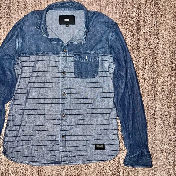 Lifetime Collective Uniform Standard Men's Denim Striped Button Down Long Sleeve - Picture 5 of 11